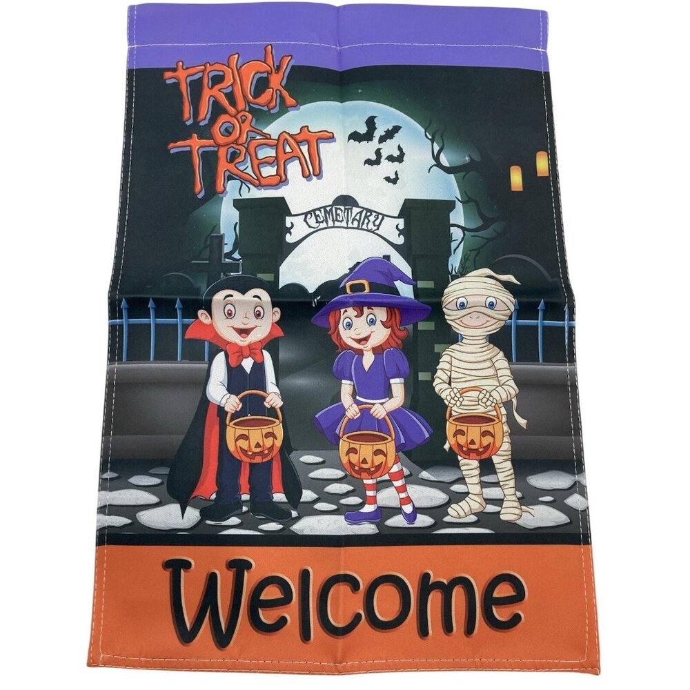 Trick or Treat Garden Flag Halloween Party Banner Mummy Witch Dracula Fall Decor